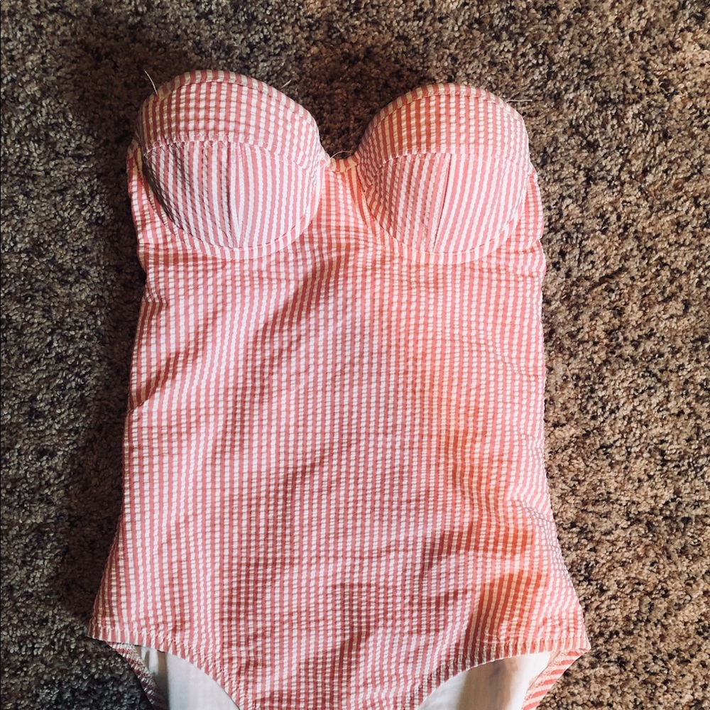 J. Crew retro one piece pink striped swimsuit